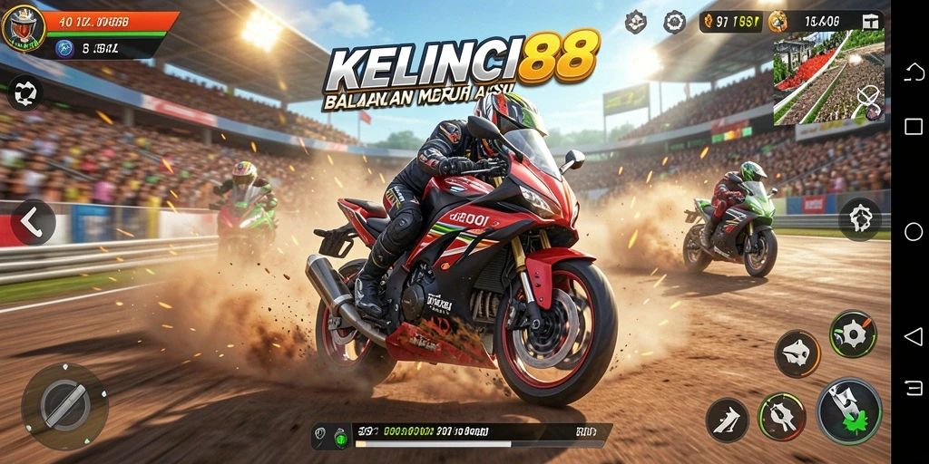 Tampilan gameplay KELINCI88 saat balapan motor seru.